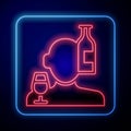 Glowing neon Alcoholism, or alcohol use disorder icon isolated on black background. Vector