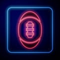 Glowing neon American Football ball icon isolated on blue background. Rugby ball icon. Team sport game symbol. Vector