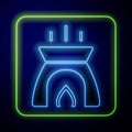 Glowing neon Aroma candle icon isolated on blue background. Vector