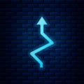 Glowing neon Arrow icon isolated on brick wall background. Direction Arrowhead symbol. Navigation pointer sign. Vector Royalty Free Stock Photo