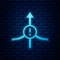 Glowing neon Arrow icon isolated on brick wall background. Direction Arrowhead symbol. Navigation pointer sign. Vector Royalty Free Stock Photo