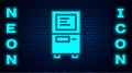 Glowing neon ATM - Automated teller machine icon isolated on brick wall background. Vector Royalty Free Stock Photo