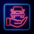 Glowing neon Auto service check automotive icon isolated on black background. Car service. Vector