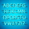 Glowing Neon Azure Blue Alphabet