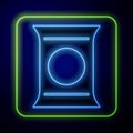 Glowing neon Bag or packet potato chips icon isolated on blue background. Vector Royalty Free Stock Photo