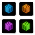 Glowing neon Bale of hay icon isolated on white background. Black square button. Vector Royalty Free Stock Photo