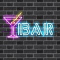 Glowing neon bar sign with martini glass Royalty Free Stock Photo