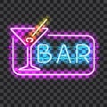 Glowing neon bar sign with martini glass Royalty Free Stock Photo