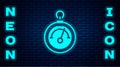 Glowing neon Barometer icon isolated on brick wall background. Vector Royalty Free Stock Photo