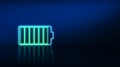 Glowing neon Battery charge level indicator icon. Battery charging power sign