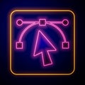 Glowing neon Bezier curve icon isolated on black background. Pen tool icon. Vector