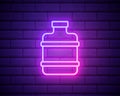 Glowing neon Big bottle with clean water icon isolated on brick wall background. Plastic container for the cooler Royalty Free Stock Photo