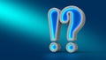 Glowing neon big exclamation question on the table, on blue background, Royalty Free Stock Photo