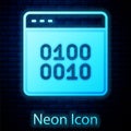 Glowing neon Binary code icon isolated on brick wall background. Vector Royalty Free Stock Photo