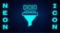 Glowing neon Binary code icon isolated on brick wall background. Vector Royalty Free Stock Photo