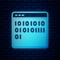 Glowing neon Binary code icon isolated on brick wall background. Vector Royalty Free Stock Photo