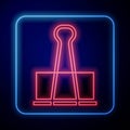 Glowing neon Binder clip icon isolated on blue background. Paper clip. Vector Illustration Royalty Free Stock Photo