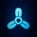 Glowing neon Boat propeller, turbine icon isolated on brick wall background. Vector Royalty Free Stock Photo
