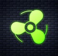 Glowing neon Boat propeller, turbine icon isolated on brick wall background. Vector Royalty Free Stock Photo