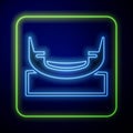 Glowing neon Boat swing icon isolated on blue background. Childrens entertainment playground. Attraction riding ship