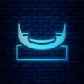 Glowing neon Boat swing icon isolated on brick wall background. Childrens entertainment playground. Attraction riding Royalty Free Stock Photo
