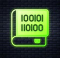 Glowing neon Books about programming icon isolated on brick wall background. Programming language concept. PHP, CSS, XML Royalty Free Stock Photo
