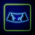 Glowing neon Broken windshield cracked glass icon isolated on blue background. Vector Royalty Free Stock Photo