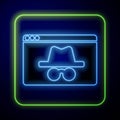 Glowing neon Browser incognito window icon isolated on blue background. Vector Royalty Free Stock Photo