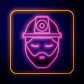 Glowing neon Builder icon isolated on black background. Construction worker. Vector