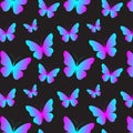 Glowing neon butterflies seamless pattern. Colorful holographic gradient design Royalty Free Stock Photo