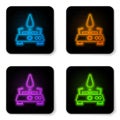 Glowing neon Camping gas stove icon isolated on white background. Portable gas burner. Hiking, camping equipment. Black