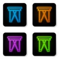 Glowing neon Camping portable folding chair icon isolated on white background. Rest and relax equipment. Fishing seat