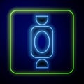 Glowing neon Candy icon isolated on blue background. Vector.