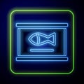 Glowing neon Canned fish icon isolated on blue background. Vector Royalty Free Stock Photo
