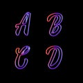 Glowing neon capital letters - letters A-D