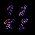 Glowing neon capital letters - letters I-L