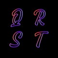 Glowing neon capital letters - letters Q-T