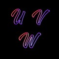 Glowing neon capital letters - letters U-W