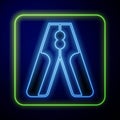 Glowing neon Car battery jumper power cable icon isolated on blue background. Vector