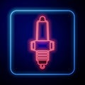 Glowing neon Car spark plug icon isolated on black background. Car electric candle. Vector Royalty Free Stock Photo