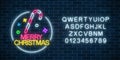 Glowing neon christmas sign with christmas candy cane and alphabet. Christmas symbol web banner in neon style. Royalty Free Stock Photo