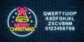 Glowing neon christmas sign with christmas bell. bow-knot and alphabet. Christmas bell symbol web banner in neon style. Royalty Free Stock Photo