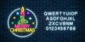 Glowing neon christmas sign with holly, xmas candle and alphabet. Christmas symbol web banner in neon style. Royalty Free Stock Photo