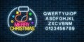 Glowing neon christmas sign with christmas sock and alphabet. Christmas symbol web banner in neon style. Royalty Free Stock Photo