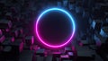 Neon Circle on Abstract Cubes Royalty Free Stock Photo