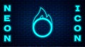 Glowing neon Circus fire hoop icon isolated on brick wall background. Ring of fire flame. Round fiery frame. Vector Royalty Free Stock Photo