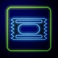 Glowing neon Circus ticket icon isolated on blue background. Amusement park. Vector