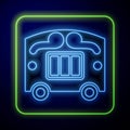 Glowing neon Circus wagon icon isolated on blue background. Circus trailer, wagon wheel. Vector