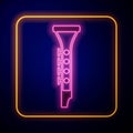 Glowing neon Clarinet icon isolated on black background. Musical instrument. Vector