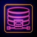 Glowing neon Cloud database icon isolated on black background. Cloud computing concept. Digital service or app with data Royalty Free Stock Photo